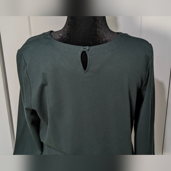 J. JILL Ponte Classic Green Knit 3/4 Sleeve Peplum Hem Shift Dress Women’s Sz L - Picture 7 of 11